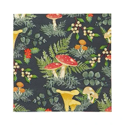 Image of Talking Tables Recyclable Christmas Paper Napkins, Enchanting Forest Mushroom Themed Xmas Disposable Serviettes Year Around Use, Decoupage Exclusively Designed in UK Pack of 20