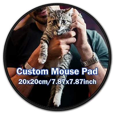 Image of Personalized Round Mouse Pad with Your Photo, Logo, Text or Design, Non Slip Rubber Mat Custom Picture Gift Office Accessories 20x20cm