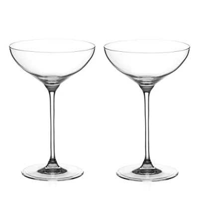 Image of DIAMANTE Champagne Cocktail Saucers coupes Pair ‘Moda’ Collection Undecorated Crystal Set of 2