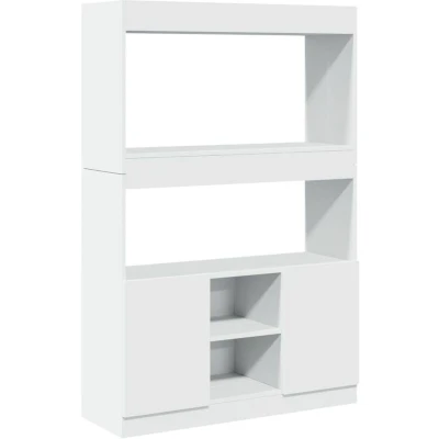 Image of vidaXL Highboard Sideboard White Engineered Wood Storage Cabinet/Book Shelf with Doors &amp; Multiple Shelves 92x33x140cm for Living Room, Bedroom, Office