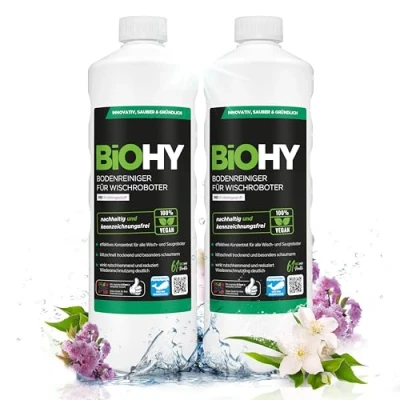 Image of BiOHY floor cleaner for mopping robots with a fresh spring scent (2 x 1l Bottle) cleaning agent concentrate all Foam free &amp; streak Sustainable 1:200