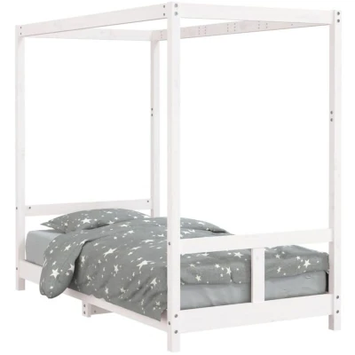Image of vidaXL Kids Bed Frame in White, Made of Solid Pine, Classic Design with Low Height and Supportive Slats 165.5 x 85.5 45 cm (Length Width Height)