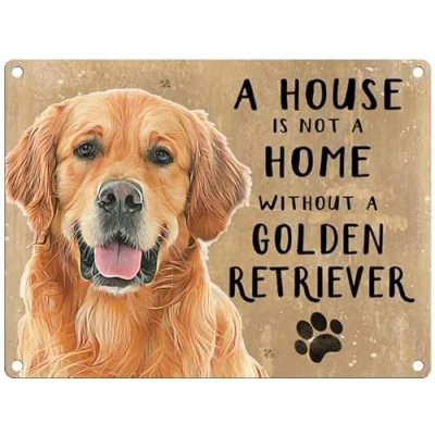 Image of Small (150 x 200mm) Metal Sign a House is Not Home Golden Retriever