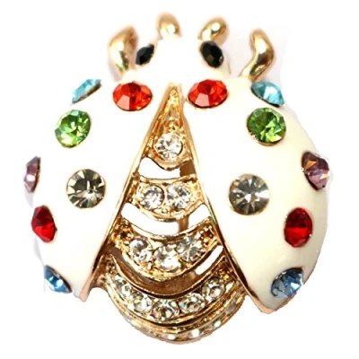 Image of Navachi 18k Gold Plated Colorful Crystal White Enamel Bug Az7373b Brooch Pins