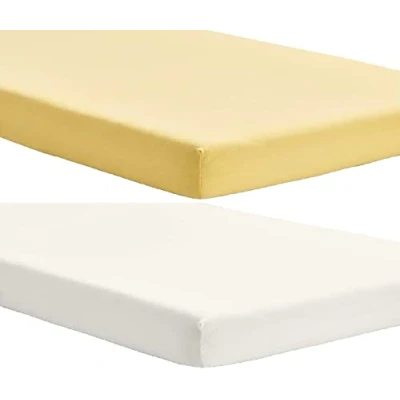 Image of Dudu N Girlie Fitted Cot Bed sheets 120x60 Cotton Soft Hypoallergenic Fully Elasticated Skirt Breathable Easy Care (Pack of 2, Cream &amp; Yellow)