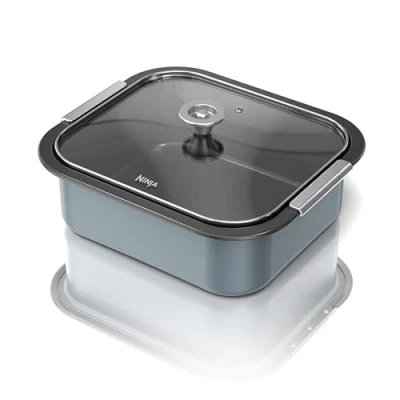 Image of Ninja Combi Casserole Dish And Glass Lid, 4L Capacity, Non Stick, Compatable with the Combi, For Baking Bread Or Slow Cooking Meats Stews, Official Accessory, Sea Salt Grey