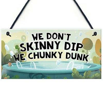 Image of Red Ocean Funny Hot Tub Novelty Sign We Dont Skinny Dip Hanging Decor Plaques Garden Wall For Tub, Spa, Pool Home Signs