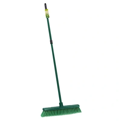 Image of JVL Outdoor Soft Bristle Broom with Telescopic Handle, Green, 20 103, One Size