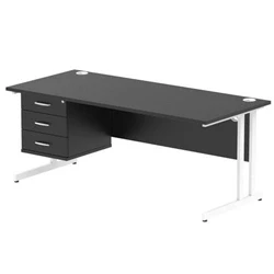 Image of Impulse 1800x800 Desk Black/White Cantilever Leg 1x3 Drawer Fixed Ped