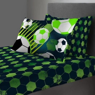 Image of GC GAVENO CAVAILIA Super Soft Football Single Sheet Set With Pillow Case, Luxury Printed Fitted For Kids, Polycotton Breathable Set, Green
