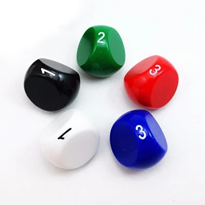 Image of Bescon Polyhedral Dice 3 Sided Gaming Dice, D3 die, dice,3 Sides Cube, 5 Assorted Opaque Color