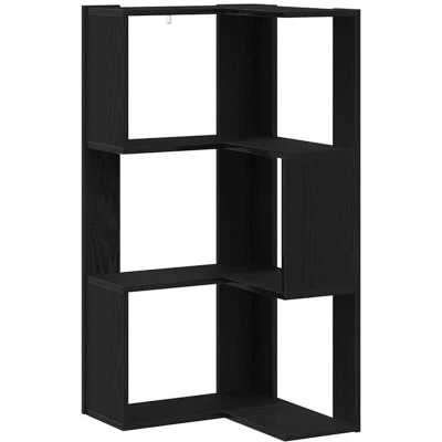 Image of vidaXL Black Oak Corner Cabinet Triangular Modern Shelving Unit for Living Room/Office Matte Finish with 3 Shelves