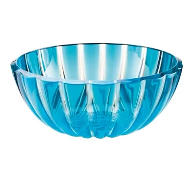 Image of Guzzini Modern XL 30 cm Round Salad Bowl, Transparent Blue, 4900cc, Organic Plastic, Dishwasher Safe, BPA Free, Includes Spoon