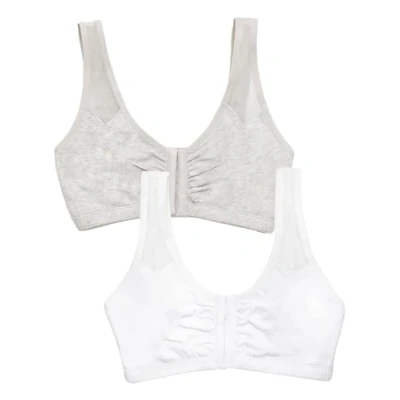 Image of Fruit of the Loom Women&#039;s Comfort Front Close Sport Bra with Mesh Straps, Heather Grey/White, 34