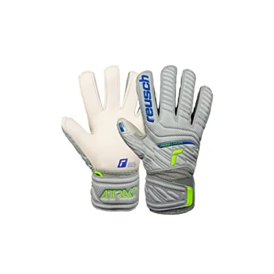 Image of Reusch Attrakt Grip Finger Junior 5272810 Unisex Goalkeeper Gloves for All Playing Field Surfaces Vapor Grey/Safety Yello, 4