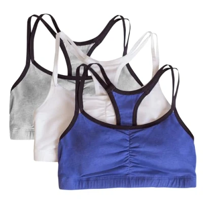 Image of Fruit of the Loom Women&#039;s 3 Pack Spaghetti Sports Bra, Navy Heather/White/Grey, 32