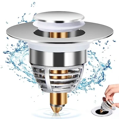 Image of Diboniur Upgraded Sink Plug, Improved Bathroom Plug Replacement, Universal Stopper, Pull Type Strainer Stainless Pop up Bidet for Bathtub, Kitchen, Basin (32 42mm）