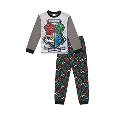 Image of Harry Potter Boys Pyjamas Hogwarts Pjs Set Ages 7 to 14 Years (11 12 Years) Grey