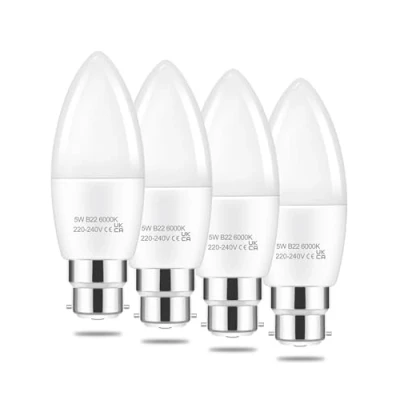 Image of EvaStary B22 Bayonet Candle Bulb, LED Light Bulb 40W Equivalent, Bulbs Cool White 6000K, C37 5W Cap, Non Dimmable,Pack of 4