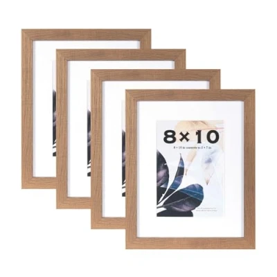 Image of Scholar Tree Brown 10x8 Photo Frames Set of 4, Wooden Picture for Freestanding and Wall Mountable…