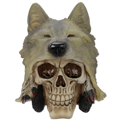 Image of Puckator Skull with Wolf Head Decoration Home Living Room Gifts For Men Women