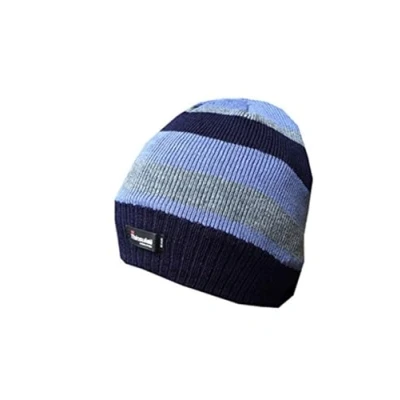 Image of RockJock Boys Striped Thinsulate Thermal Beanie Fleece Lined Winter Hats Warm Fashion (Blue)