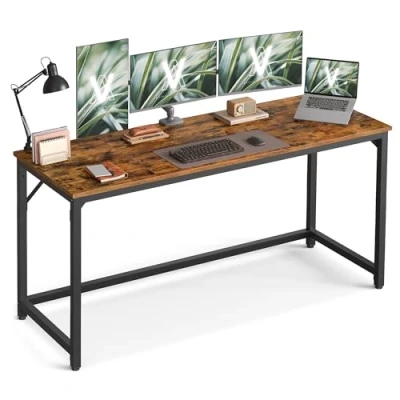 Image of VASAGLE Computer Desk, Office 160 x 60 76 cm, for Study, Bedroom, Living Room, Rustic Brown and Ink Black LWD121K01