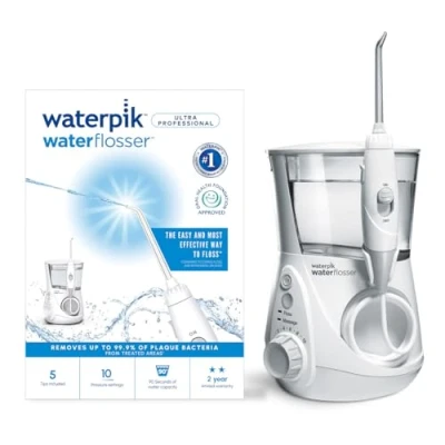 Image of Waterpik Ultra Professional Water Flosser, 7 Tips, Advanced Pressure Control System, 10 Settings, Dental Plaque Removal Tool, White, WP 660UK, 2pin UK Bathroom Plug, Packaging may vary