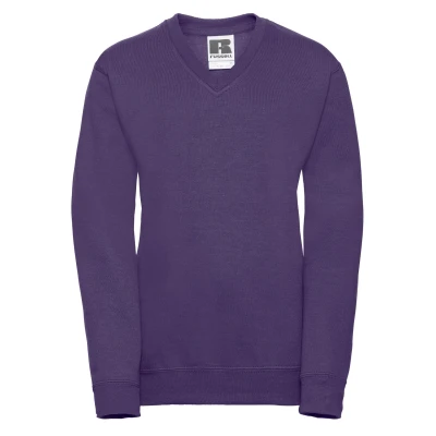 Image of Russell Athletic Childrens Unisex Collection Childrens/Kids V Neck Sweatshirt (Purple) Size 7 8Y