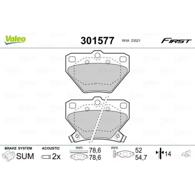 Image of 0446620090, 0446652010, 0446652020, 0446652030, 0446652040 Brake pad set VALEO 301577 TOYOTA: Corolla IX Hatchback, Celica VII Coupe