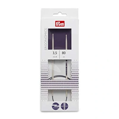 Image of Prym Circular Knitting Pins/Needles, Ergonomic Design, 3.5mm x 80cm Length, High performance Synthetic Material, Multi Colour, 17 3 1 cm