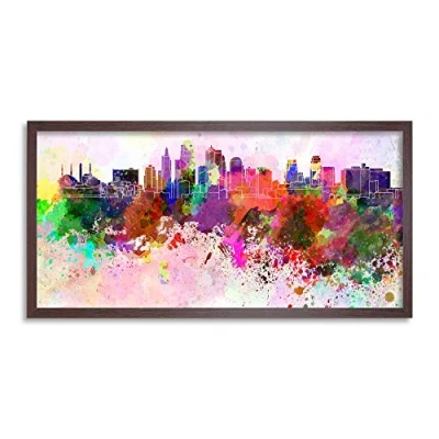 Image of Wee Blue Coo Kansas City Skyline Paint Splash Cityscape Long Panel Framed Wall Art Print