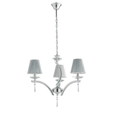 Image of ORCHESTRA 3 Light Chandeliers With Shades Chrome, K9 Crystals Fabric 60x50cm
