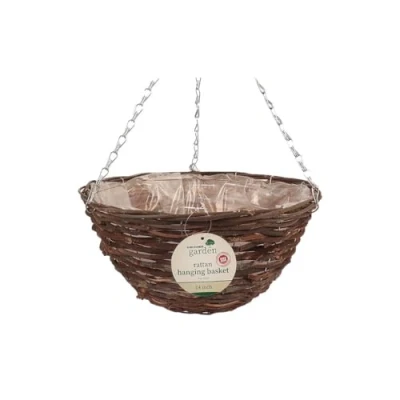 Image of Garden Mile® 14&quot; Rattan Hanging Baskets Indoor Outdoor Planter Plant Pots Wicker Basket (14&quot; Round Basket)