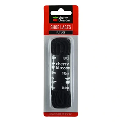 Image of Cherry Blossom Footwear Flat Lace Shoelaces, Black, 180cm
