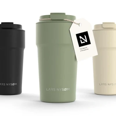 Image of LARS NYSØM Thermo Coffee Mug to Go 17oz Travel 0.5 Liter with Insulation Leak Proof Stainless Steel Thermal Tumbler for and Tea on The (Sage Green, 500ml)