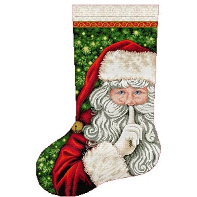 Image of Awesocrafts Cross Stitch Stamped Kits Christmas Stocking Santa Claus Easy Patterns Stitching Embroidery Needlework Kit Supplies 14CT 2 Strands (Santa Claus)