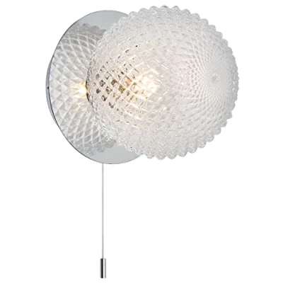 Image of Glass Globe Wall Light Chrome Frosted Pinecone Sphere Lamp Shade, Pull Cord H3100