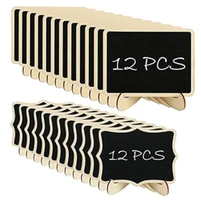 Image of Woohome Mini Blackboard, 24 PCS Chalkboard with Stand Wooden in Different Sizes for Message Board Signs, Wedding Table, Kids Craft Party