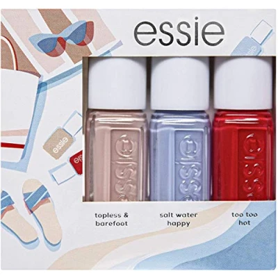 Image of L&#039;Oreal Essie Nail Polish Summer Kit, Contains Nude Topless and Barefoot, Blue Shade Saltwater Happy, Red Too Hot, 0.10101 kg