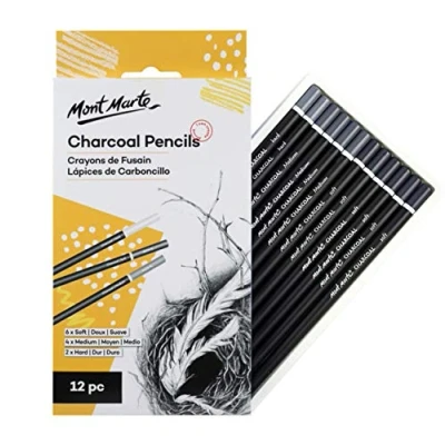 Image of MONT MARTE Charcoal Pencil Set 12 pcs Pencils for Art Drawing Pens, Artist Pens Ideal impressive drawings