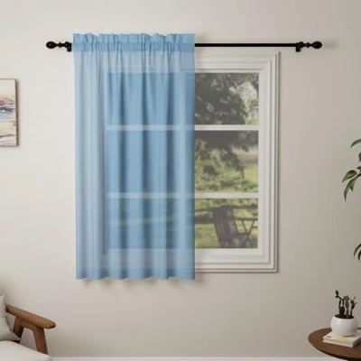 Image of Pacok Blue Voile Curtains, 45 Drop Net Curtain for Windows, Rod Pocket Sheer Panel Curtains Living Room Kitcken Bedroom W56xL45 Inch(Blue, 142 x 114cm)
