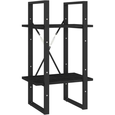 Image of vidaXL 2 Tier Book Cabinet Black 40x30x70 cm Solid Pine Wood