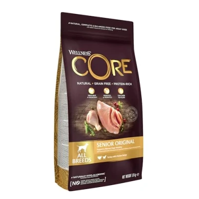 Image of Wellness CORE Senior Original, Dry Dog Food for Mature Dogs from 7 Years, Grain Free, With High Meat Content, Turkey &amp; Chicken, 1.8 kg