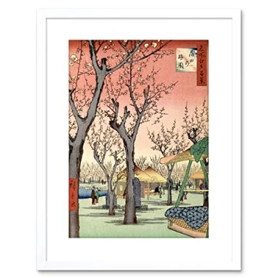 Image of Wee Blue Coo Japanese Woodblock Cherry Blossom Tree Park Framed Wall Art Print