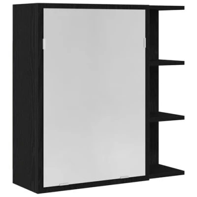 Image of vidaXL bathroom mirror cabinet polished black oak engineered wood minimalist design wall mounted storage with 62.5x20.5x64cm