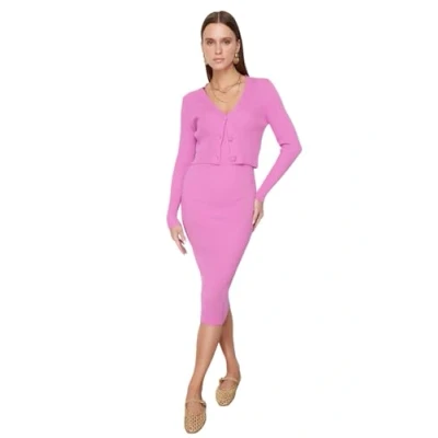 Image of Trendyol Women Midi bodycone Slim fit Knitwear Dress Pink