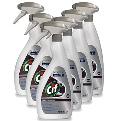 Image of 6 Pack of Cif Professional Formula Wood Polish Spray Bottle with long lasting fresh fragrance, 750ml