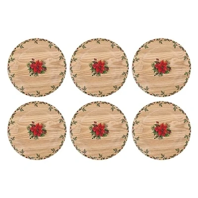 Image of YöL Set of 6 Christmas Holly Charger Plate Wooden Dinner Lunch Decor Xmas Rustic Traditional