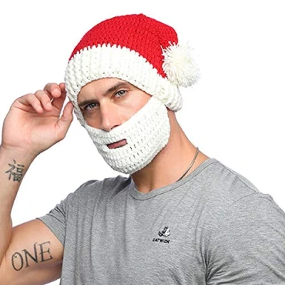 Image of XRDSS Unisex Christmas Beanie Hat Winter Warm Knitted Santa (White Beard)